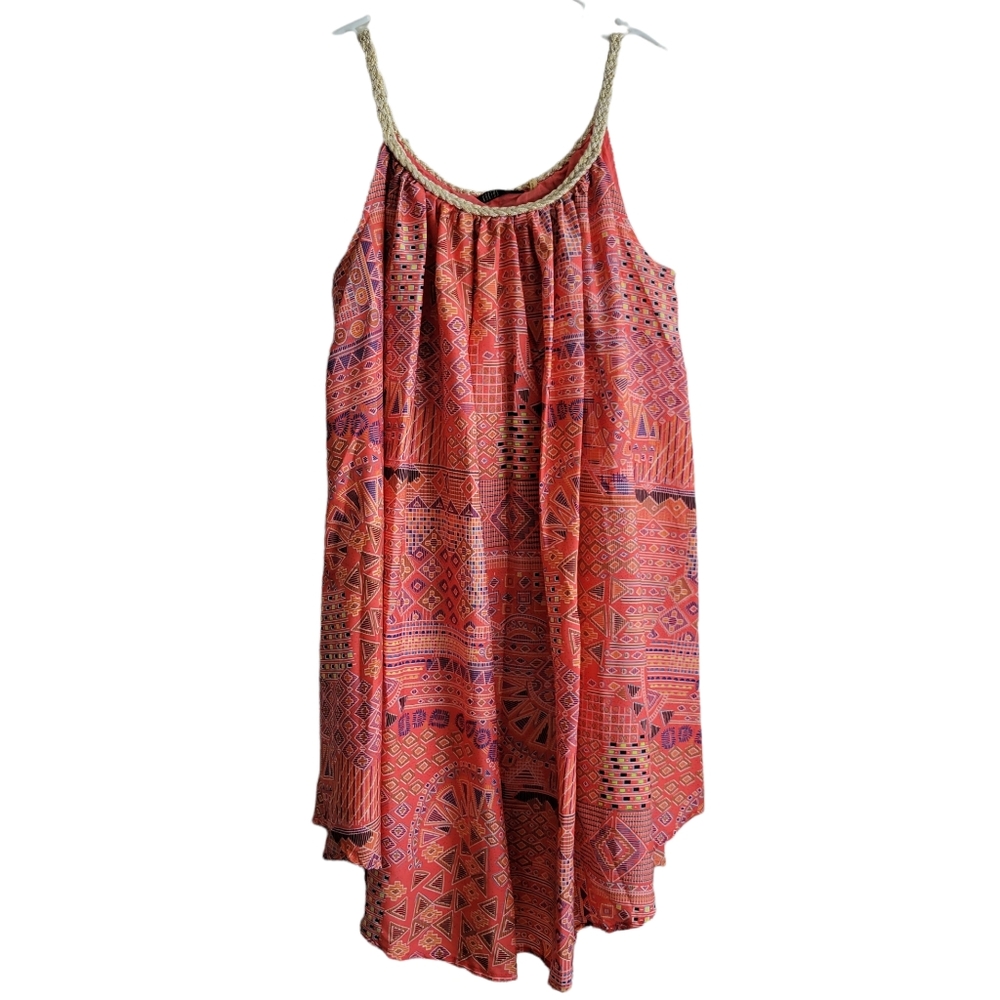 Colorful Aztec Sleeveless Short Sundress Braided Rope Straps Sz M